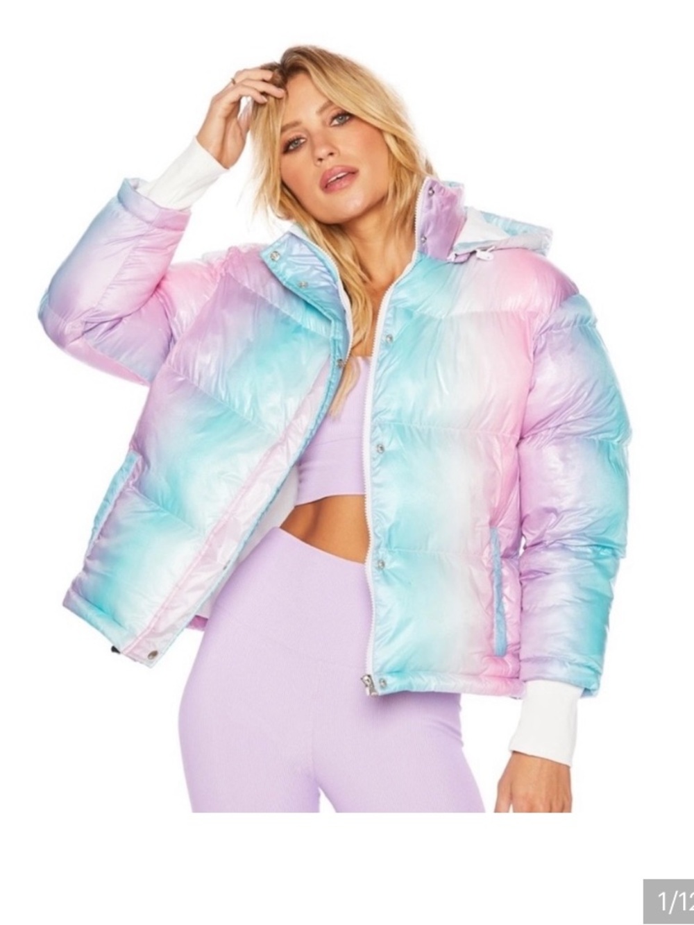 Beach Riot Rainbiw Pastel Ombre Puffer Jacket M